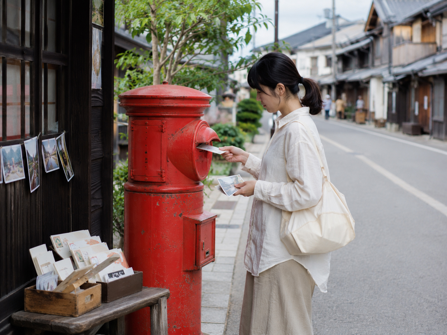 町角の赤いポストとはがき、編集メモ
