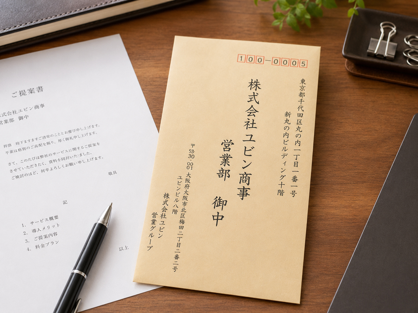 会社名、部署名、個人名、様、御中の使い分けを示す封筒