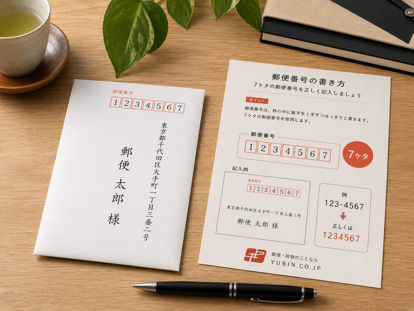 七桁の郵便番号が書かれた封筒のレイアウト