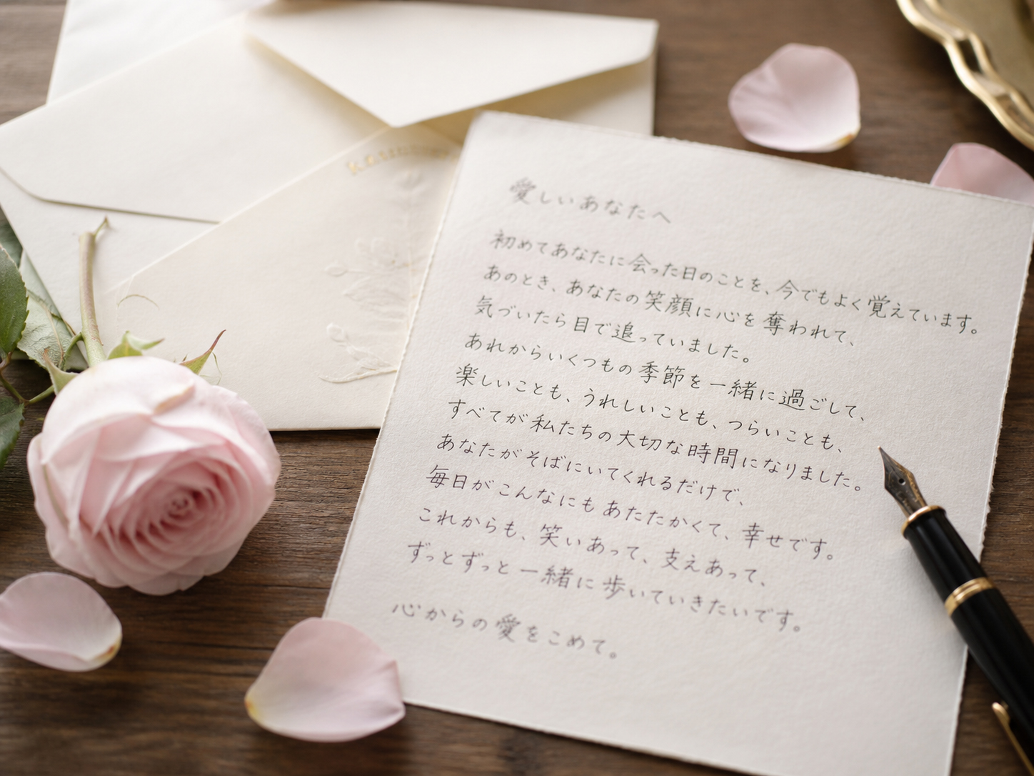 柔らかな光の中で書かれた恋文と封筒